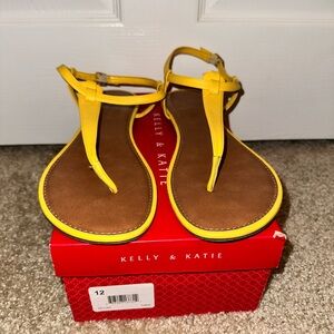 SIZE 12 Kelly & Katie Flat Sandals Pink & Yellow